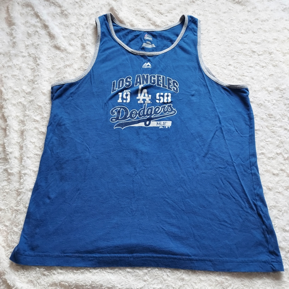 Majestic Blue Los Angeles Dodgers Baseball Sleeveless Tank with Gray Trim Large